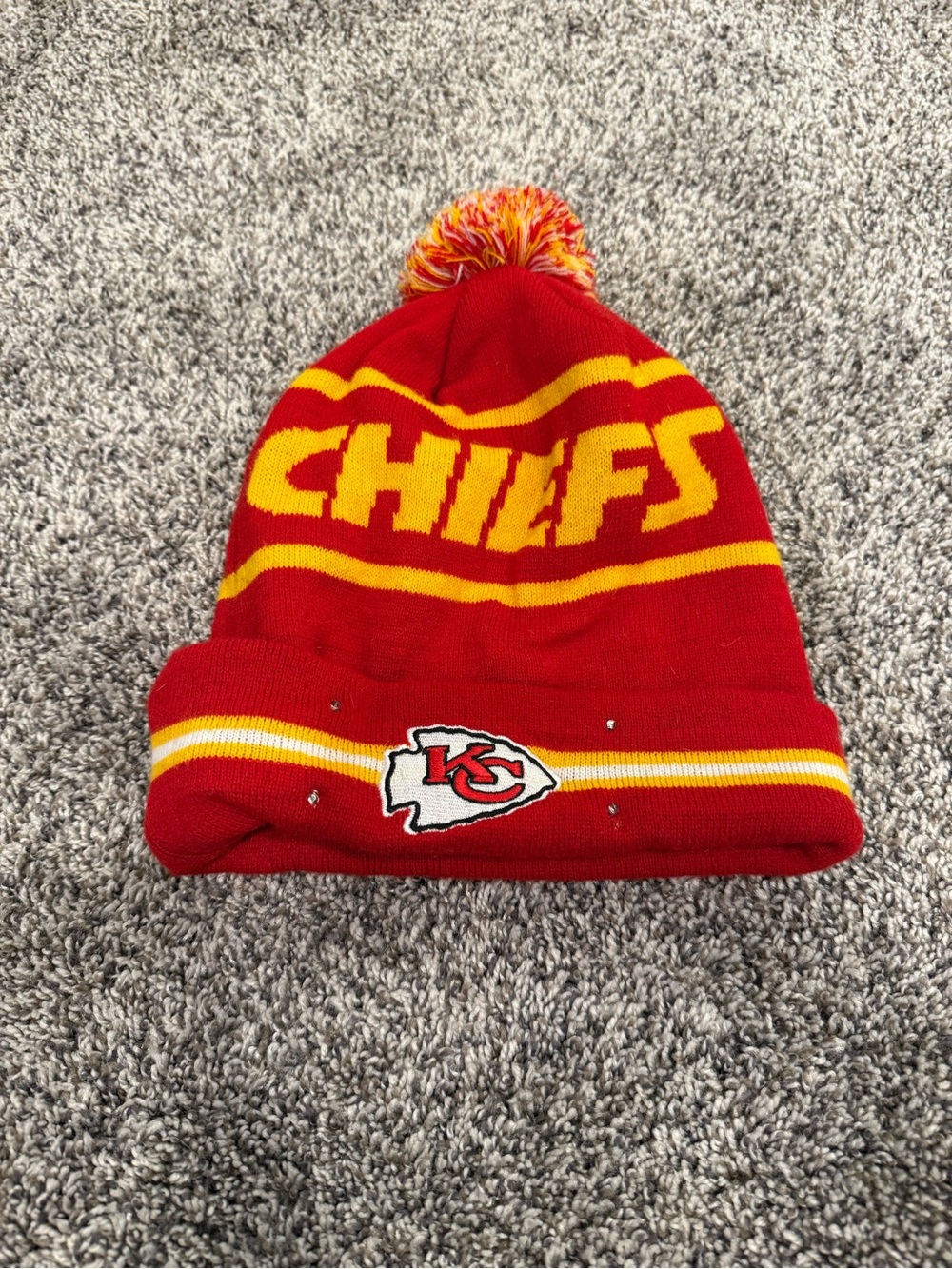 Kansas City Chiefs FOCO Light Up LED Pom Beanie Red Gold NFL